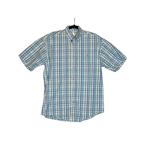 Wrangler 20X Mens Blue Plaid Short Sleeve Button Down Shirt Size Medium‎ - Picture 2 of 7